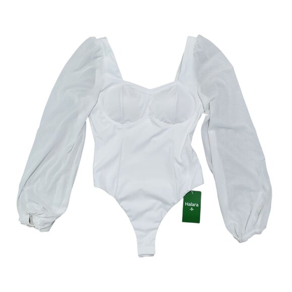 NWT Halara Puff SLeeve Square Neck Snap Bodysuit in White - XS - Picture 1 of 8